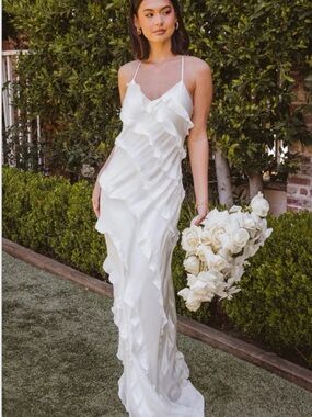 Altar'd State Show Me Your Mumu Romanic Ruffled White Maxi Dress